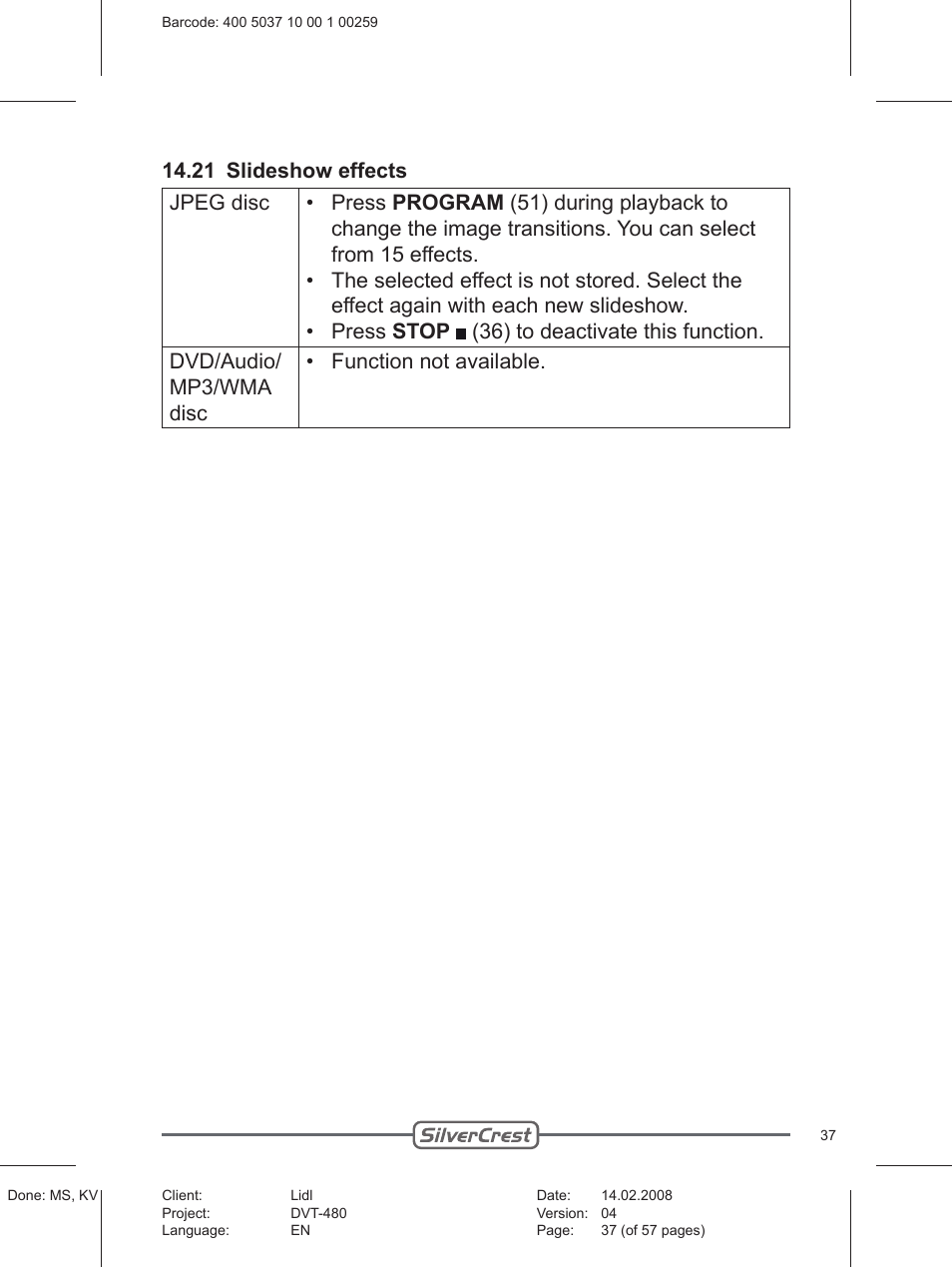 Silvercrest PLAYER DVT-480 User Manual | Page 37 / 57