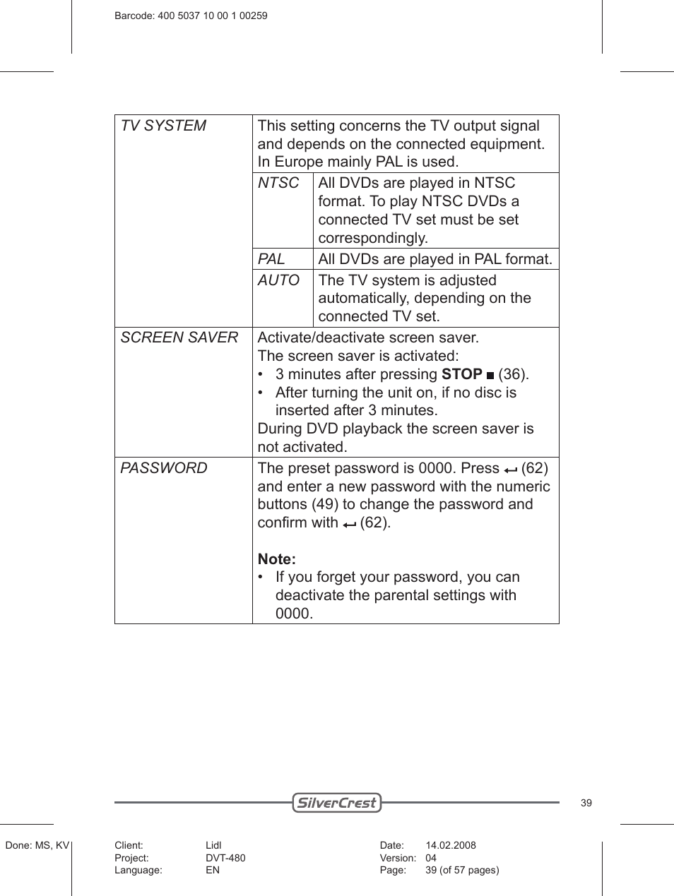 Silvercrest PLAYER DVT-480 User Manual | Page 39 / 57