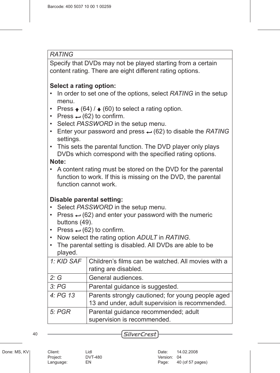 Silvercrest PLAYER DVT-480 User Manual | Page 40 / 57