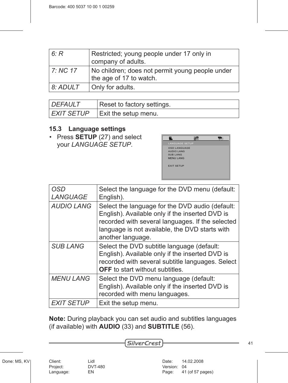 Silvercrest PLAYER DVT-480 User Manual | Page 41 / 57