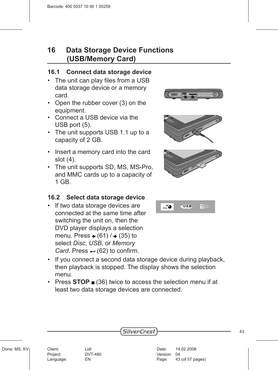 Silvercrest PLAYER DVT-480 User Manual | Page 43 / 57