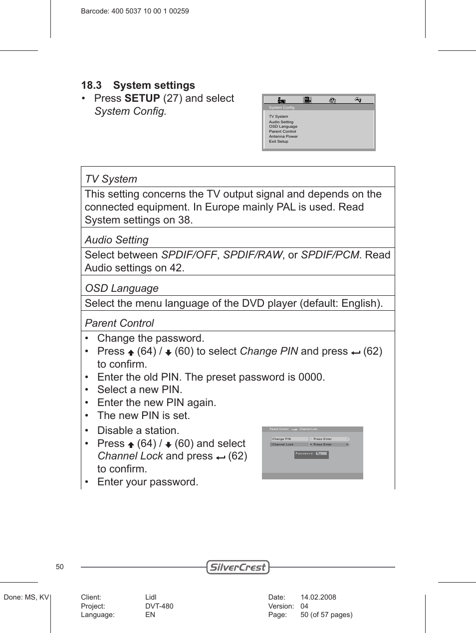 Silvercrest PLAYER DVT-480 User Manual | Page 50 / 57