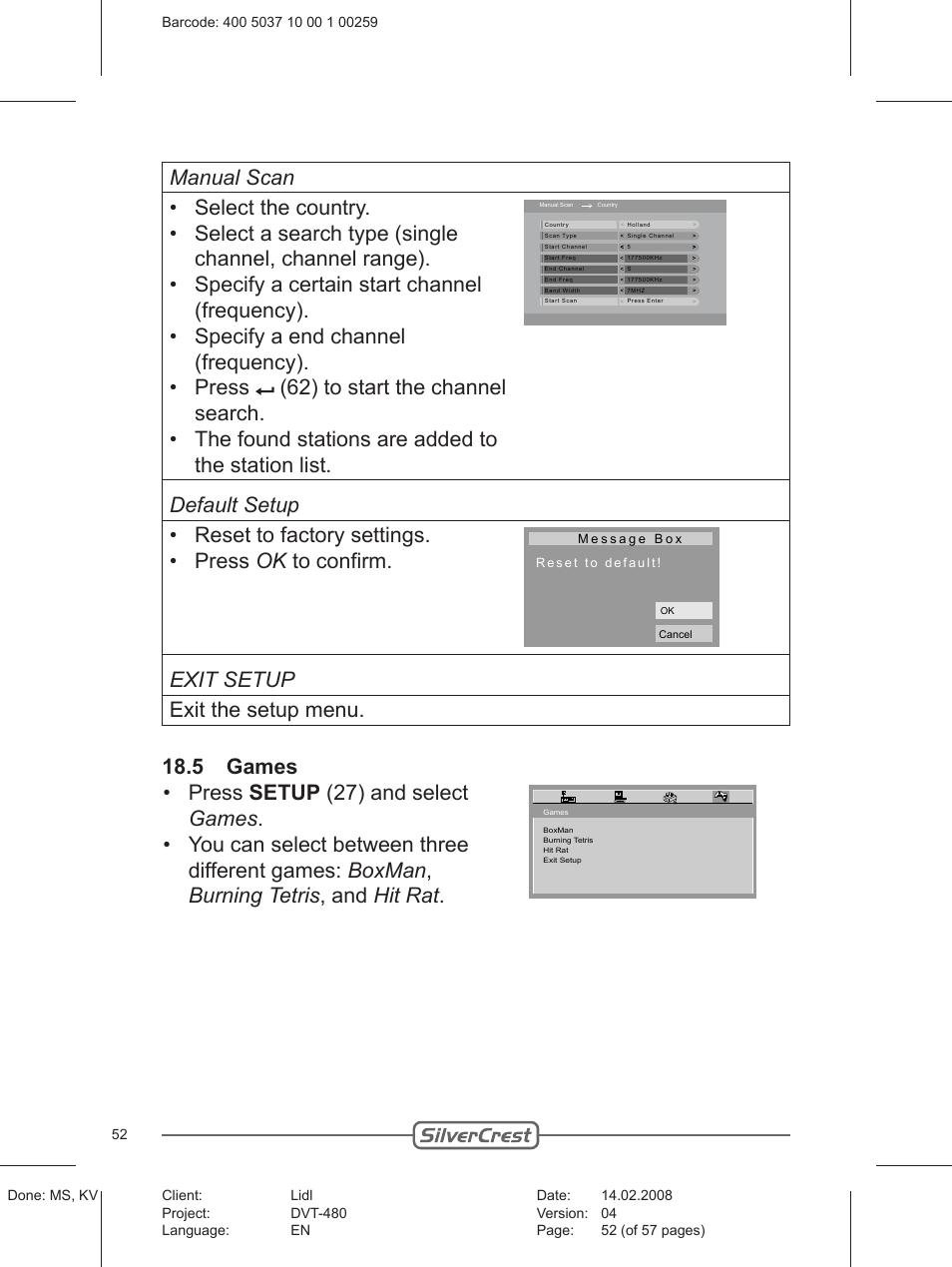 Silvercrest PLAYER DVT-480 User Manual | Page 52 / 57