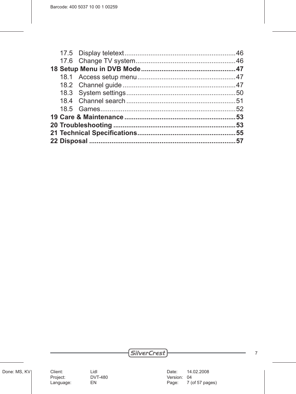Silvercrest PLAYER DVT-480 User Manual | Page 7 / 57
