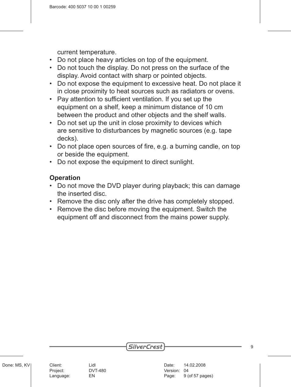 Silvercrest PLAYER DVT-480 User Manual | Page 9 / 57