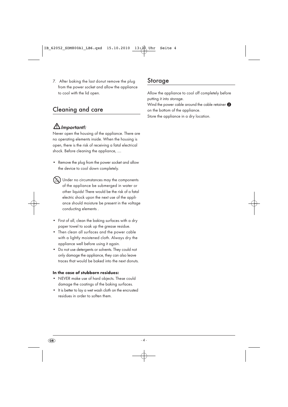 Cleaning and care, Storage | Silvercrest SDM800A1-09/10-V1 User Manual | Page 6 / 8