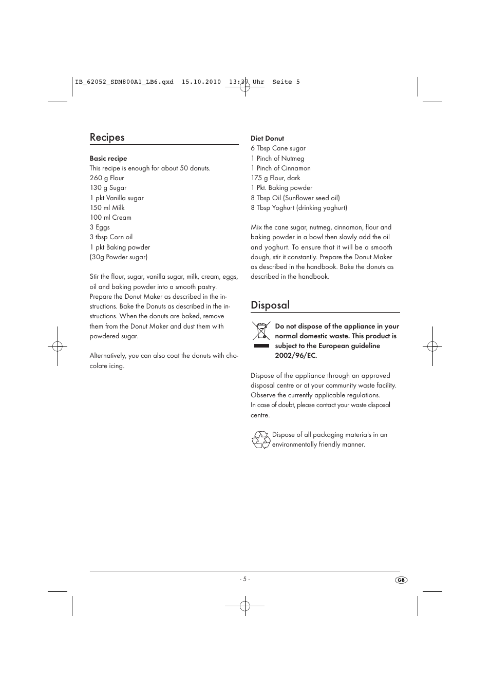 Recipes, Disposal | Silvercrest SDM800A1-09/10-V1 User Manual | Page 7 / 8