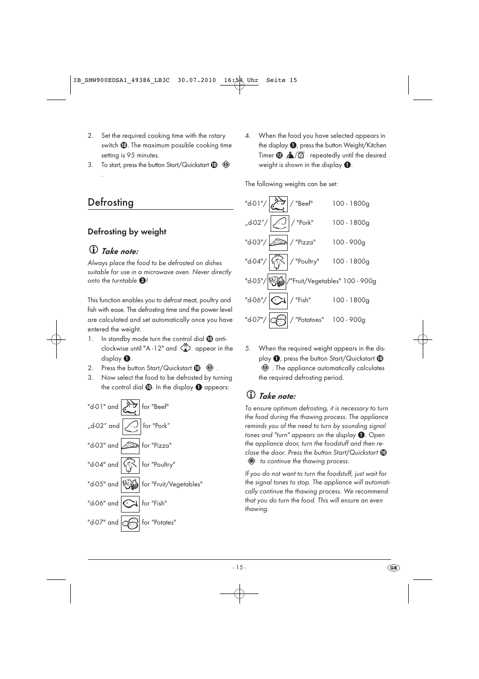 Defrosting | Silvercrest SMW 900 EDS A13C User Manual | Page 17 / 50