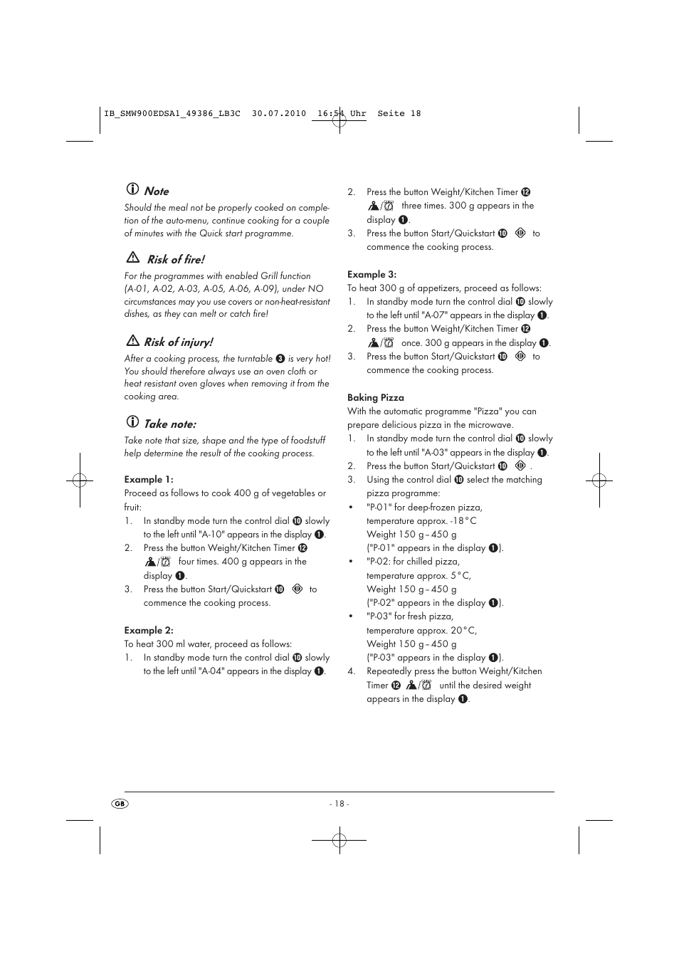 Risk of fire, Risk of injury | Silvercrest SMW 900 EDS A13C User Manual | Page 20 / 50