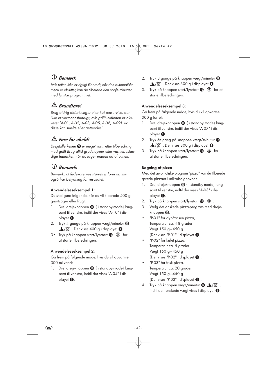 Bemærk, Brandfare, Fare for uheld | Silvercrest SMW 900 EDS A13C User Manual | Page 44 / 50