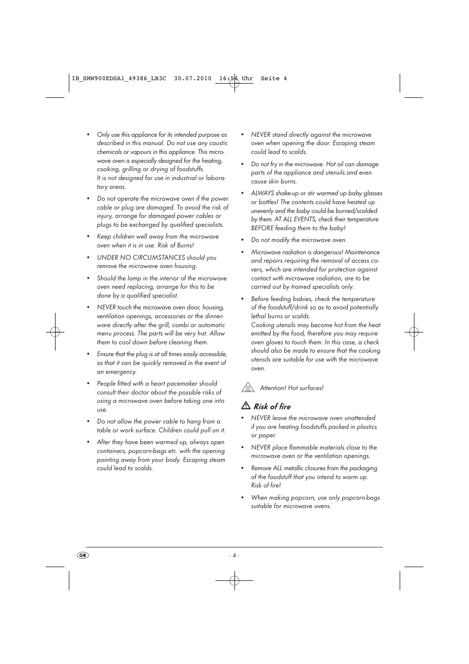 Risk of fire | Silvercrest SMW 900 EDS A13C User Manual | Page 6 / 50