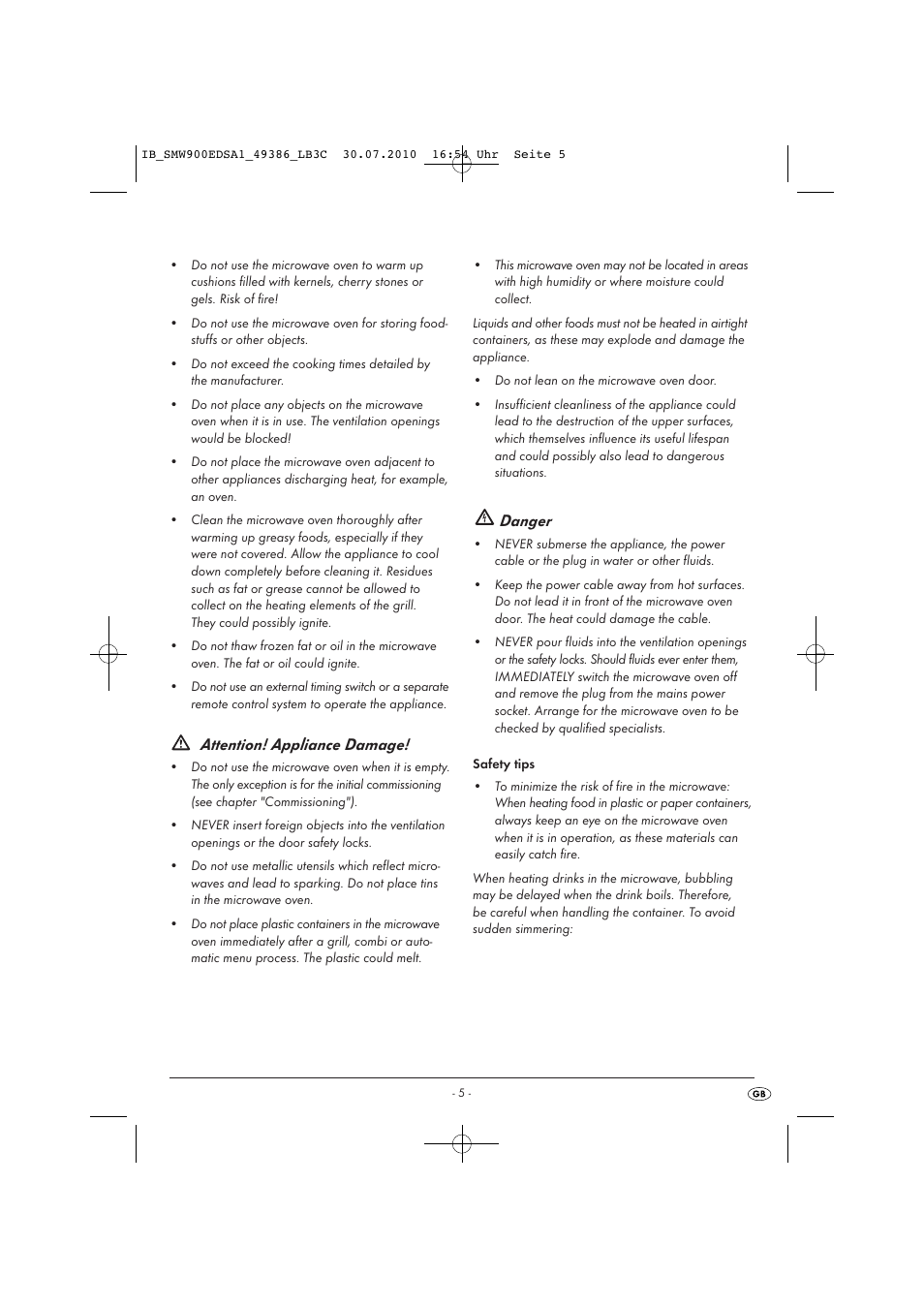 Attention! appliance damage, Danger | Silvercrest SMW 900 EDS A13C User Manual | Page 7 / 50