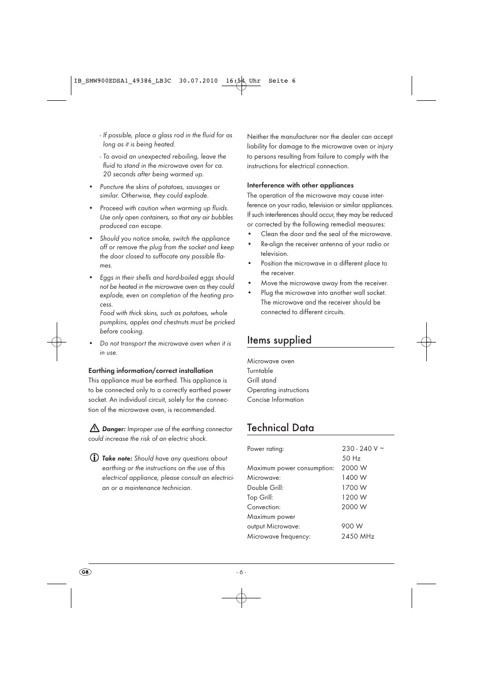 Items supplied, Technical data | Silvercrest SMW 900 EDS A13C User Manual | Page 8 / 50