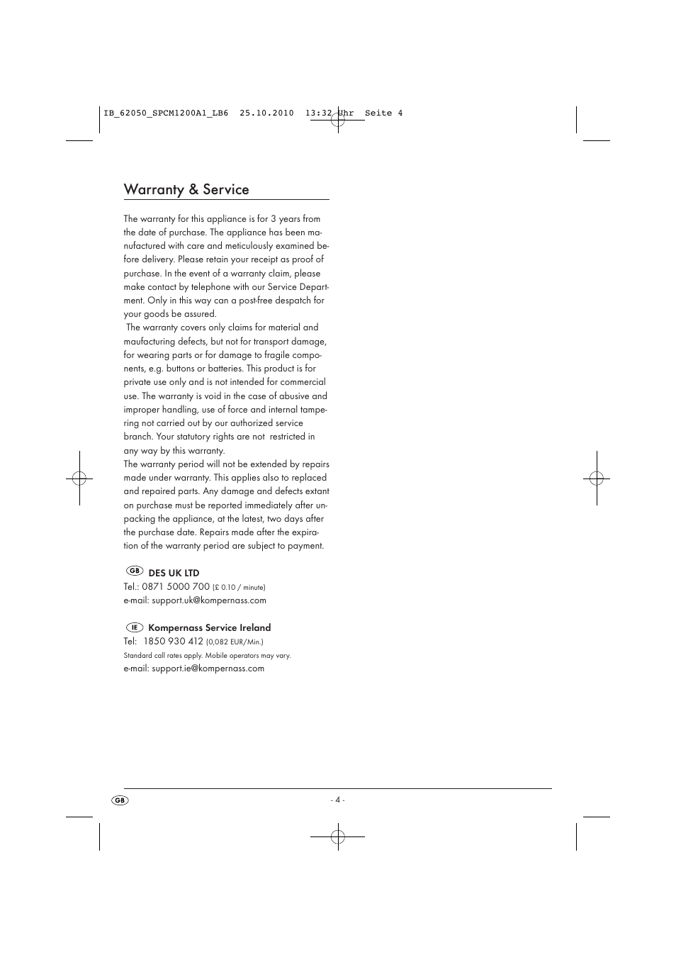 Warranty & service | Silvercrest SPCM 1200 A1 User Manual | Page 6 / 6