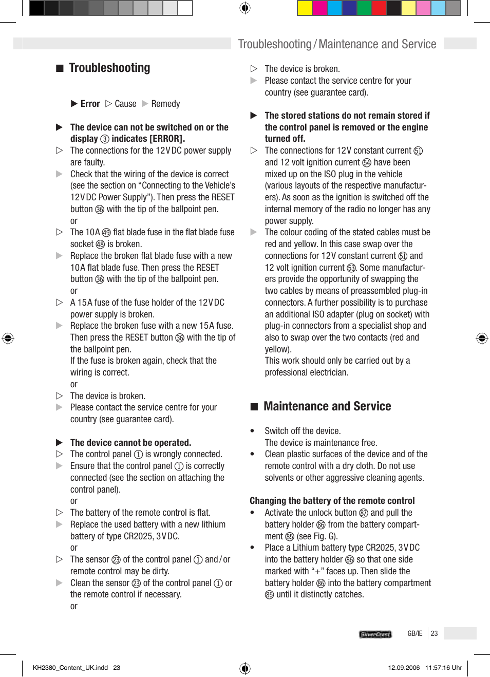 Troubleshooting, Maintenance and service, Troubleshooting / maintenance and service | Silvercrest KH 2380 User Manual | Page 23 / 30