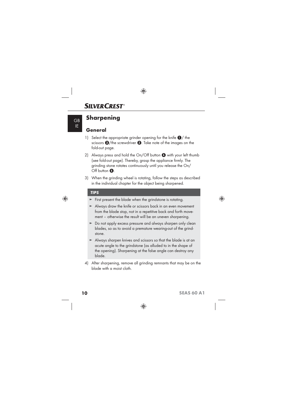 Sharpening | Silvercrest SEAS 60 A1 User Manual | Page 12 / 18