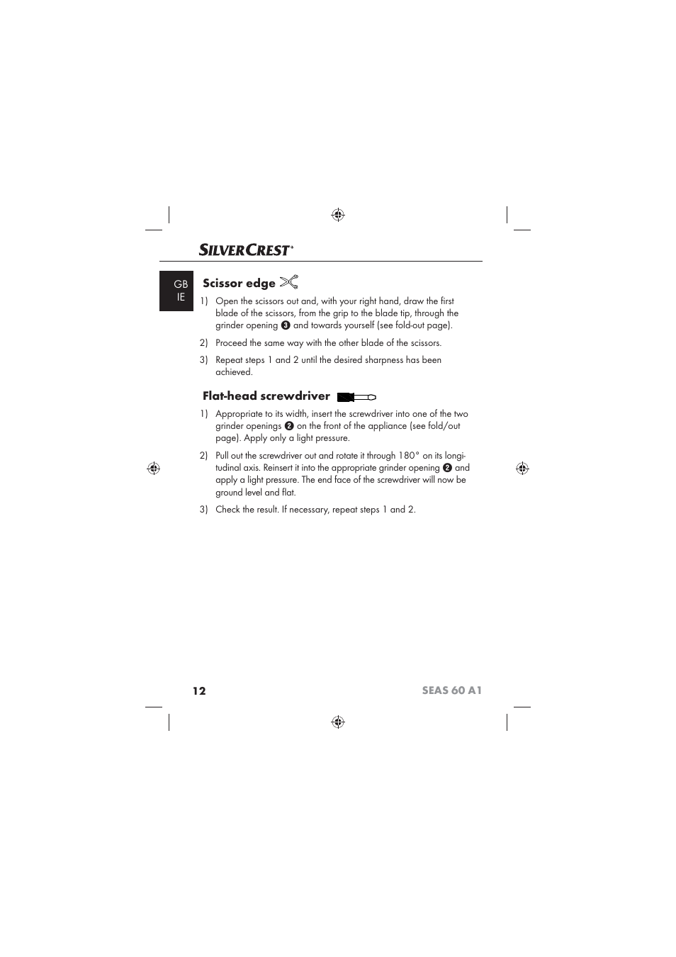 Scissor edge, Flat-head screwdriver | Silvercrest SEAS 60 A1 User Manual | Page 14 / 18