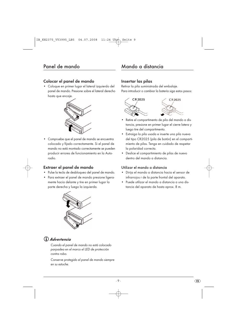 Panel de mando, Mando a distancia | Silvercrest KH 2375 User Manual | Page 11 / 74