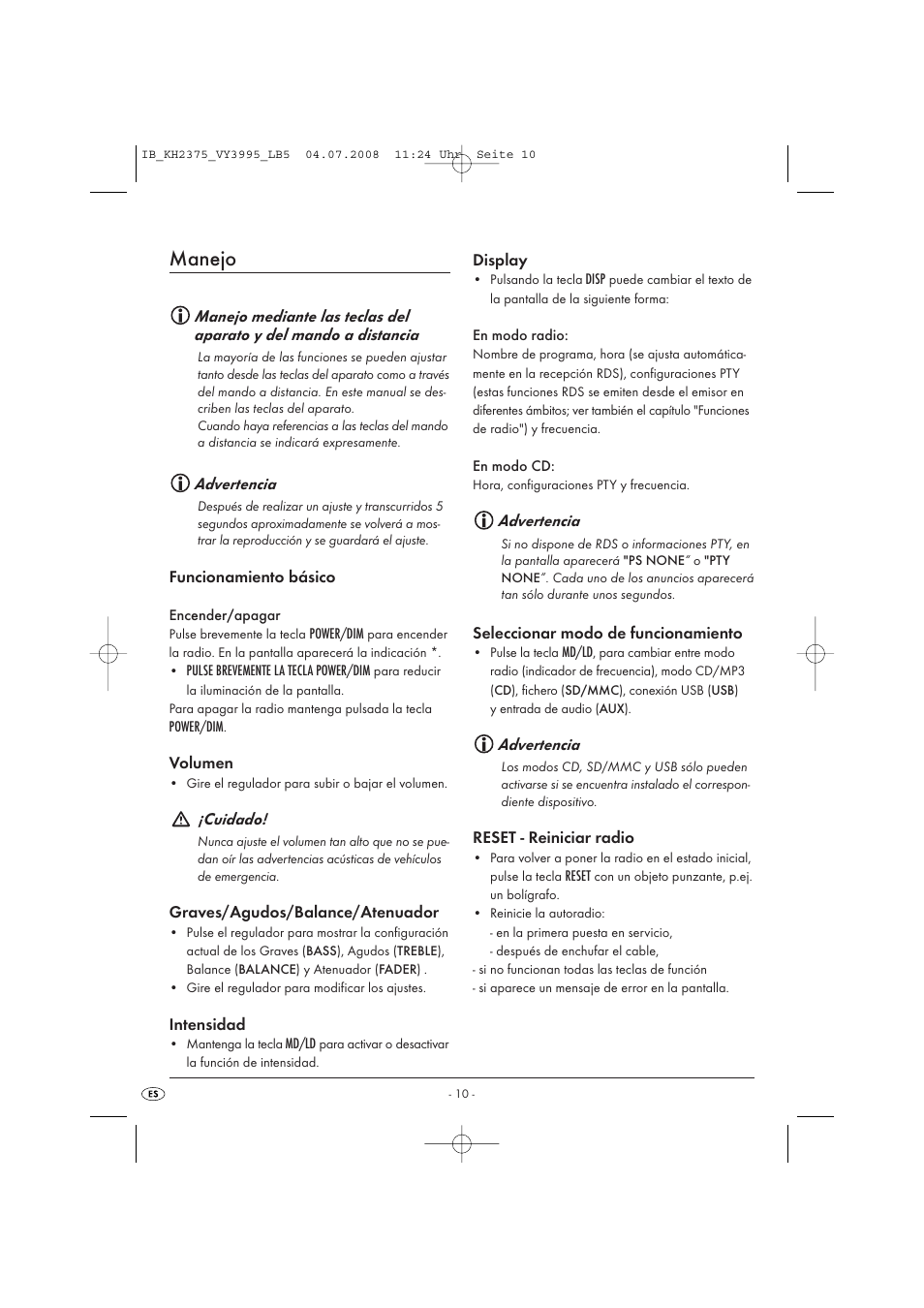 Manejo | Silvercrest KH 2375 User Manual | Page 12 / 74