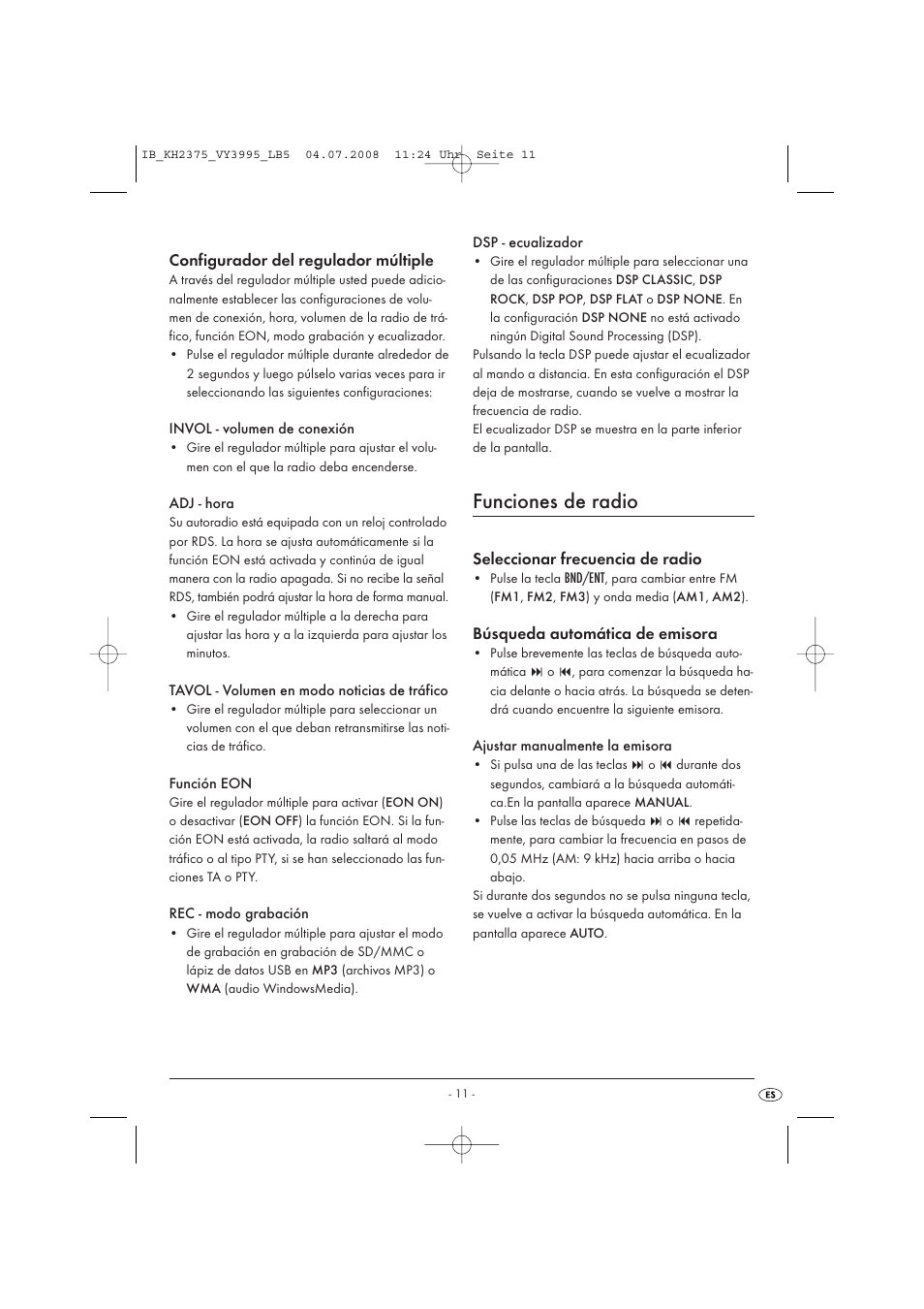 Funciones de radio | Silvercrest KH 2375 User Manual | Page 13 / 74