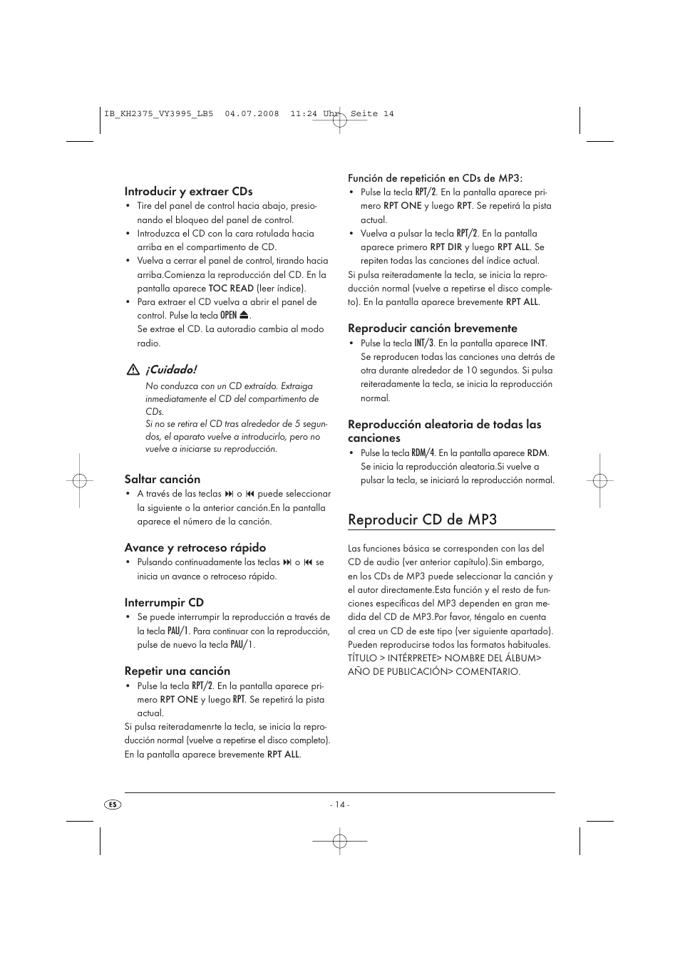 Reproducir cd de mp3 | Silvercrest KH 2375 User Manual | Page 16 / 74