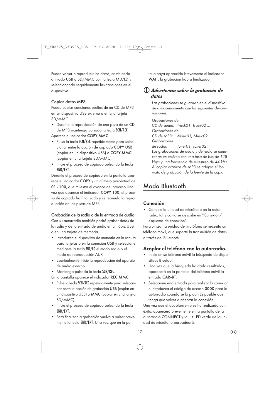 Modo bluetooth | Silvercrest KH 2375 User Manual | Page 19 / 74