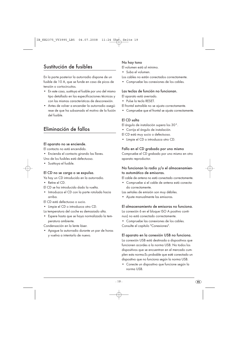 Sustitución de fusibles, Eliminación de fallos | Silvercrest KH 2375 User Manual | Page 21 / 74