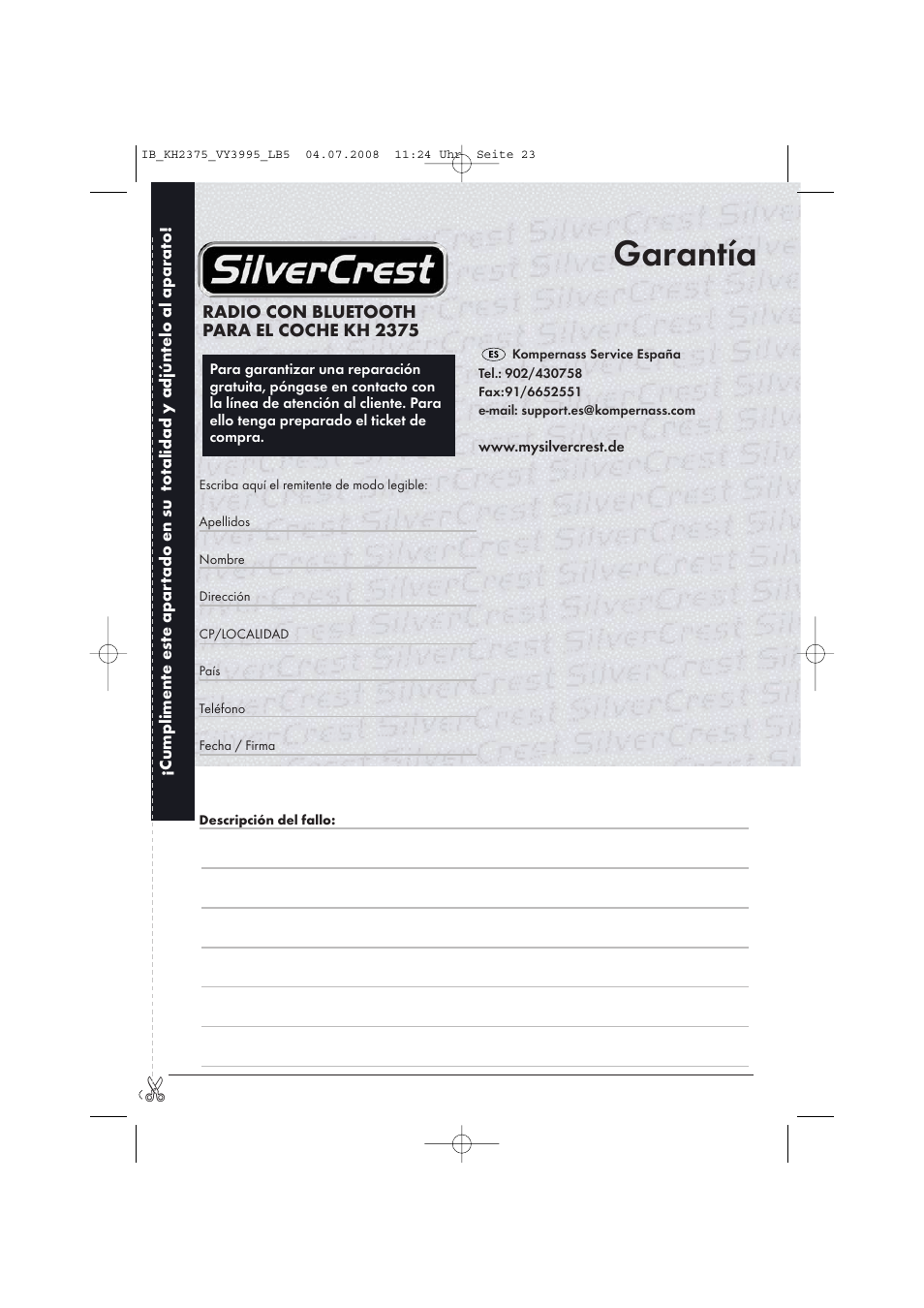 Garantía | Silvercrest KH 2375 User Manual | Page 25 / 74