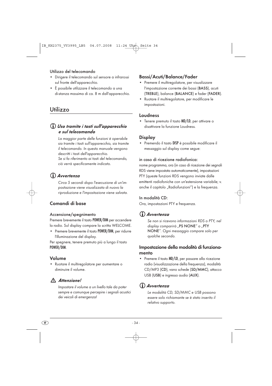 Utilizzo | Silvercrest KH 2375 User Manual | Page 36 / 74