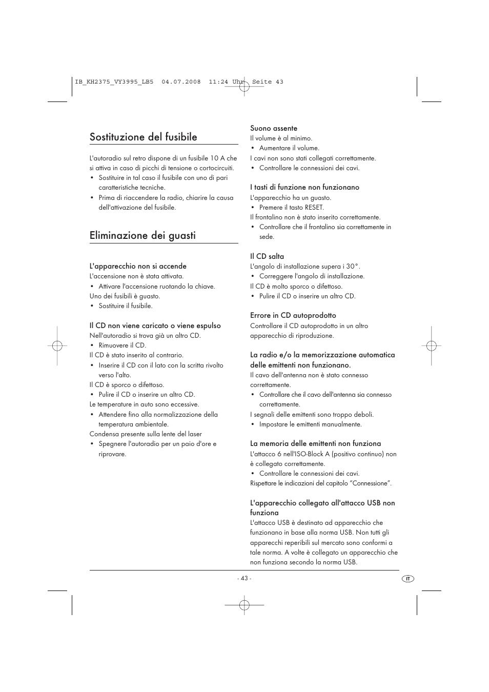 Sostituzione del fusibile, Eliminazione dei guasti | Silvercrest KH 2375 User Manual | Page 45 / 74