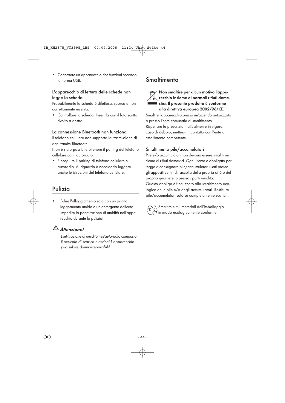 Pulizia, Smaltimento | Silvercrest KH 2375 User Manual | Page 46 / 74