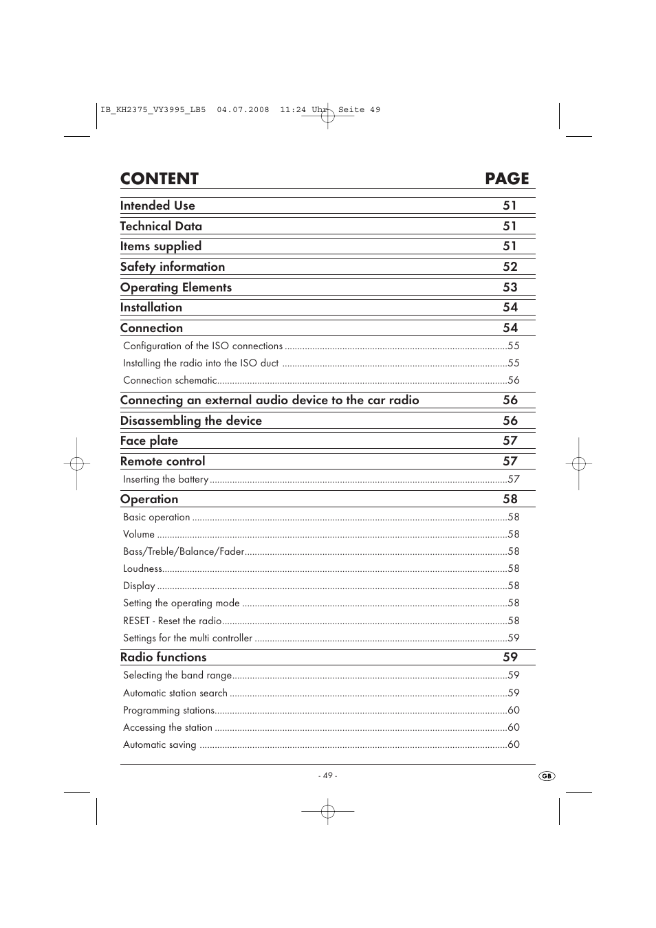 Content page | Silvercrest KH 2375 User Manual | Page 51 / 74