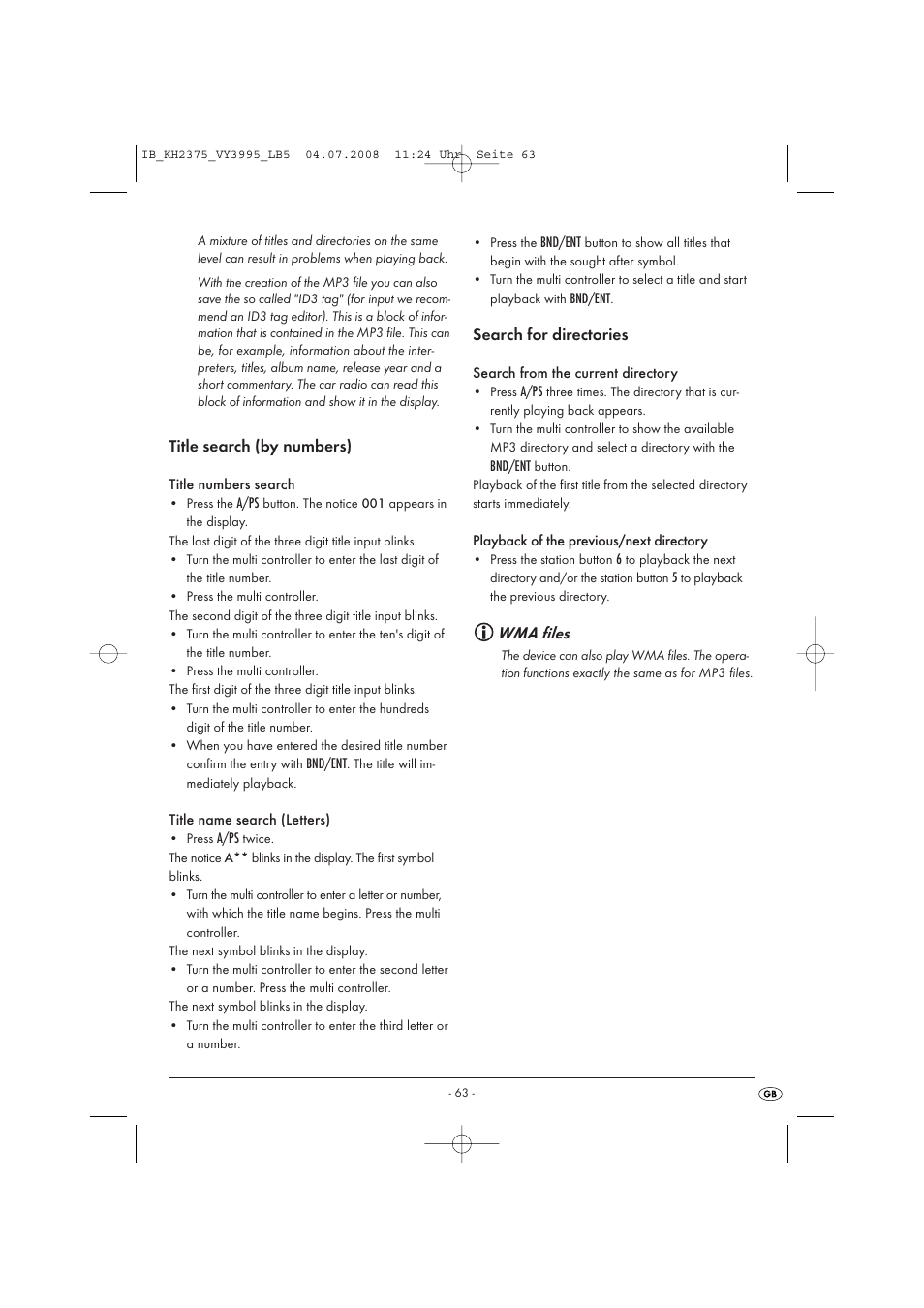 Wma files | Silvercrest KH 2375 User Manual | Page 65 / 74