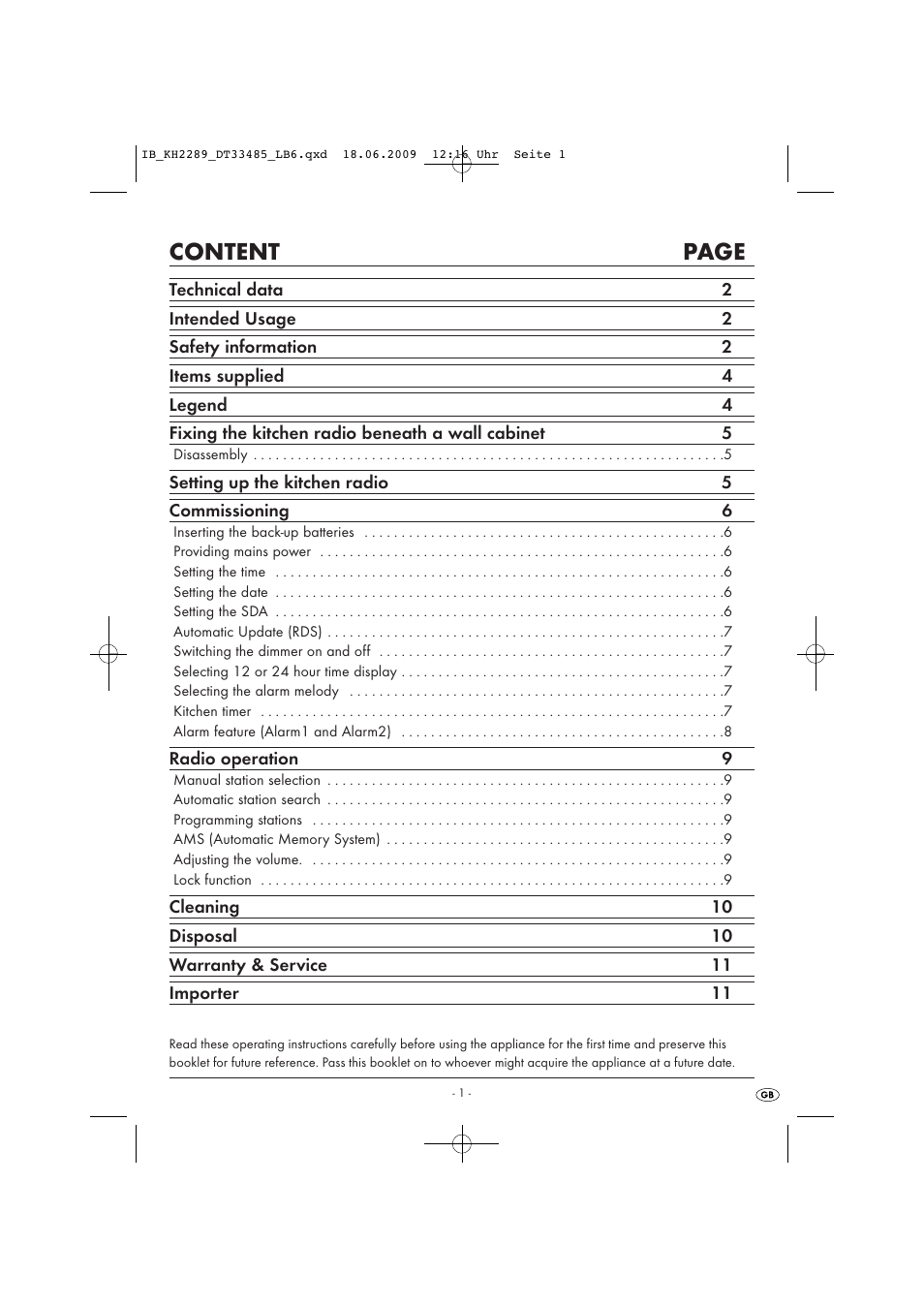 Content page | Silvercrest KH 2289 User Manual | Page 3 / 14