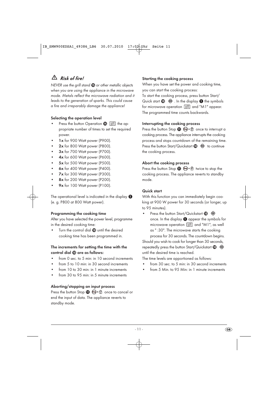 Risk of fire | Silvercrest SMW 900 EDS A16 User Manual | Page 13 / 26