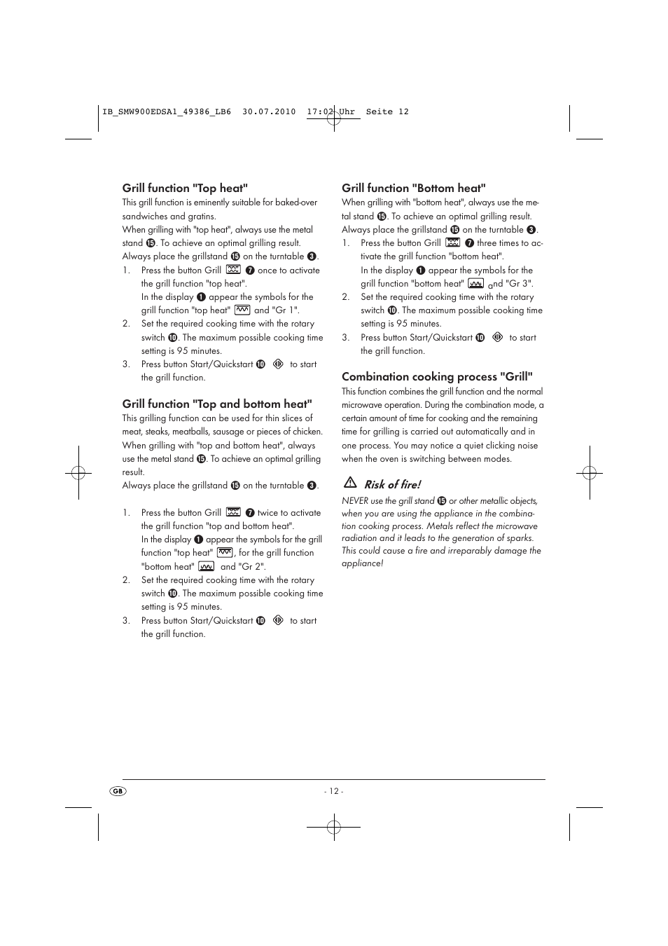 Risk of fire | Silvercrest SMW 900 EDS A16 User Manual | Page 14 / 26