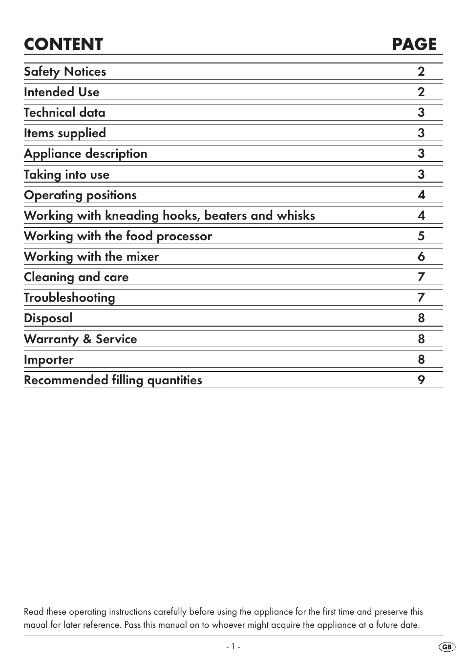 Content page | Silvercrest SKM550EDSA1-06/10-V3 User Manual | Page 3 / 23