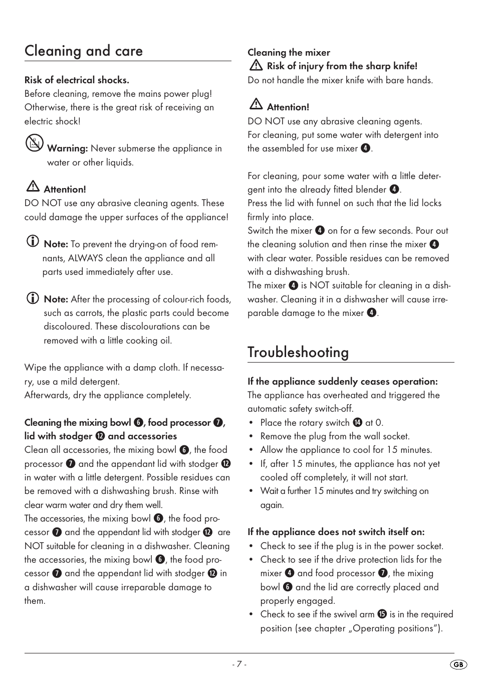 Cleaning and care, Troubleshooting | Silvercrest SKM550EDSA1-06/10-V3 User Manual | Page 9 / 23