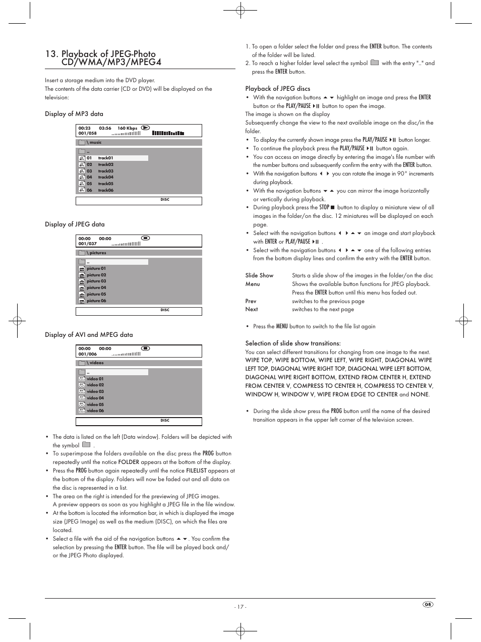 Playback of jpeg-photo cd/wma/mp3/mpeg4 | Silvercrest KH 6523 User Manual | Page 19 / 26