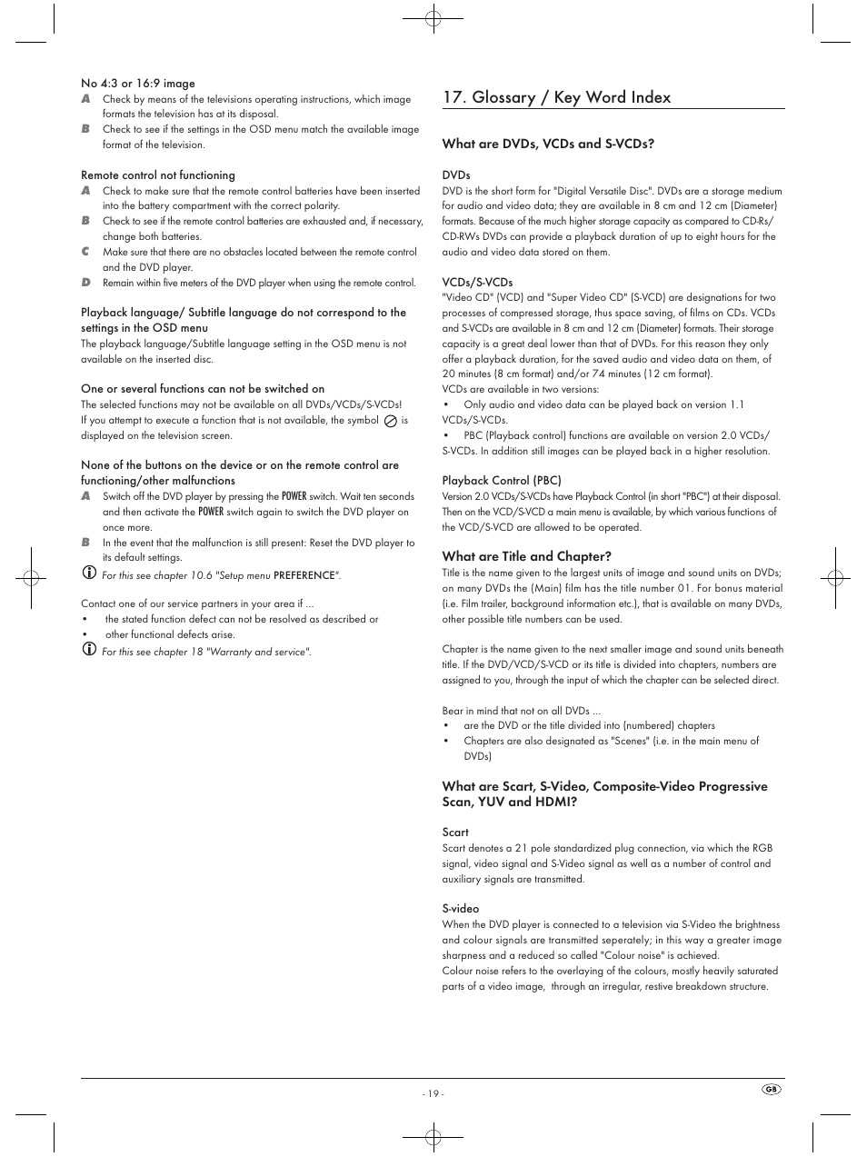 Glossary / key word index | Silvercrest KH 6523 User Manual | Page 21 / 26