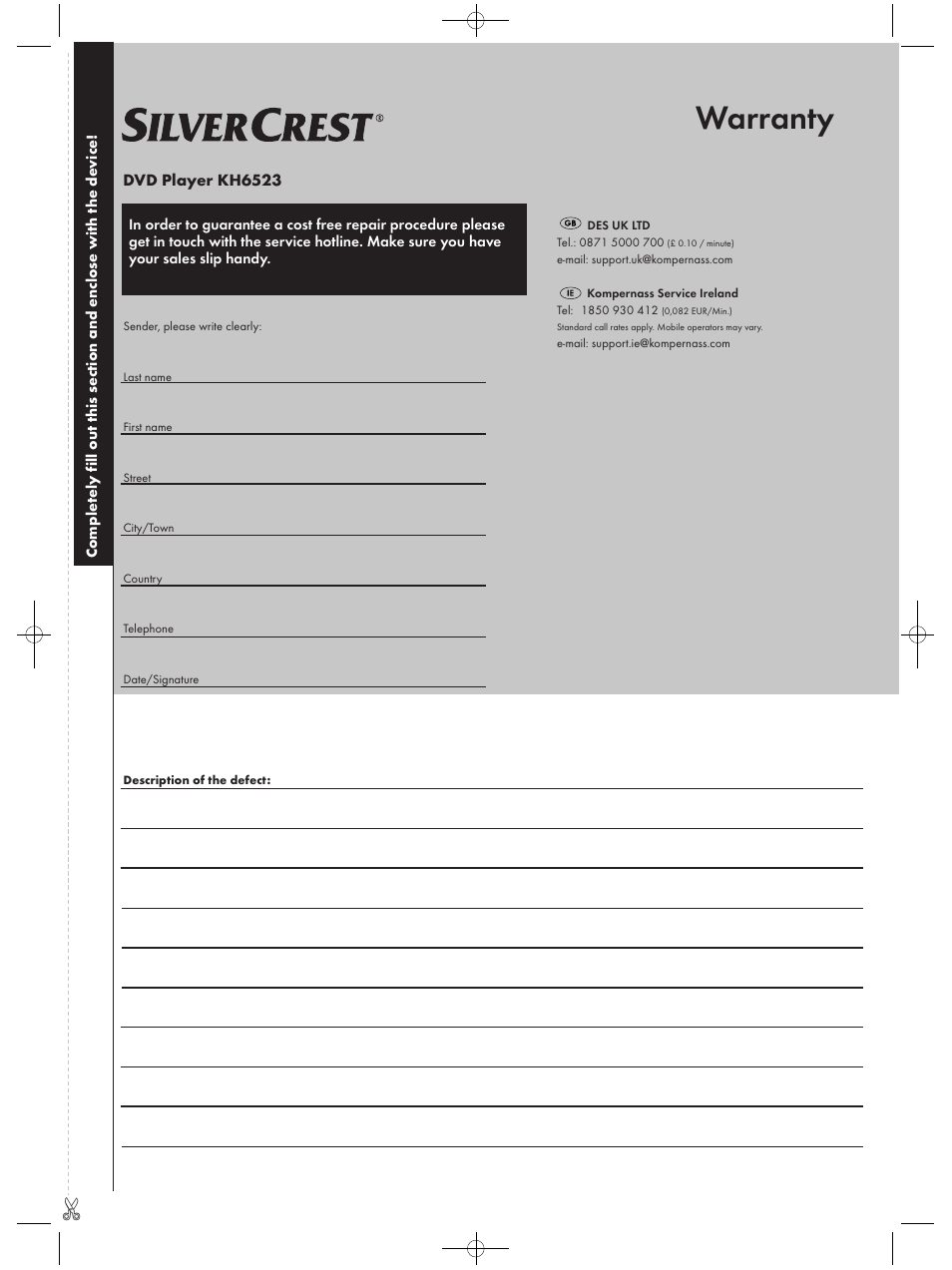 Warranty | Silvercrest KH 6523 User Manual | Page 25 / 26