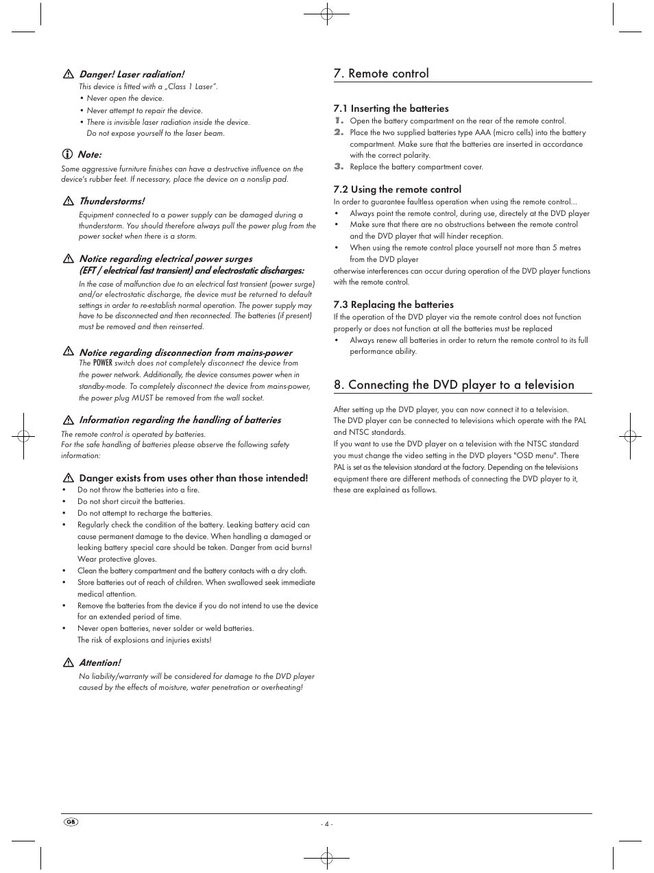 Remote control, Connecting the dvd player to a television | Silvercrest KH 6523 User Manual | Page 6 / 26