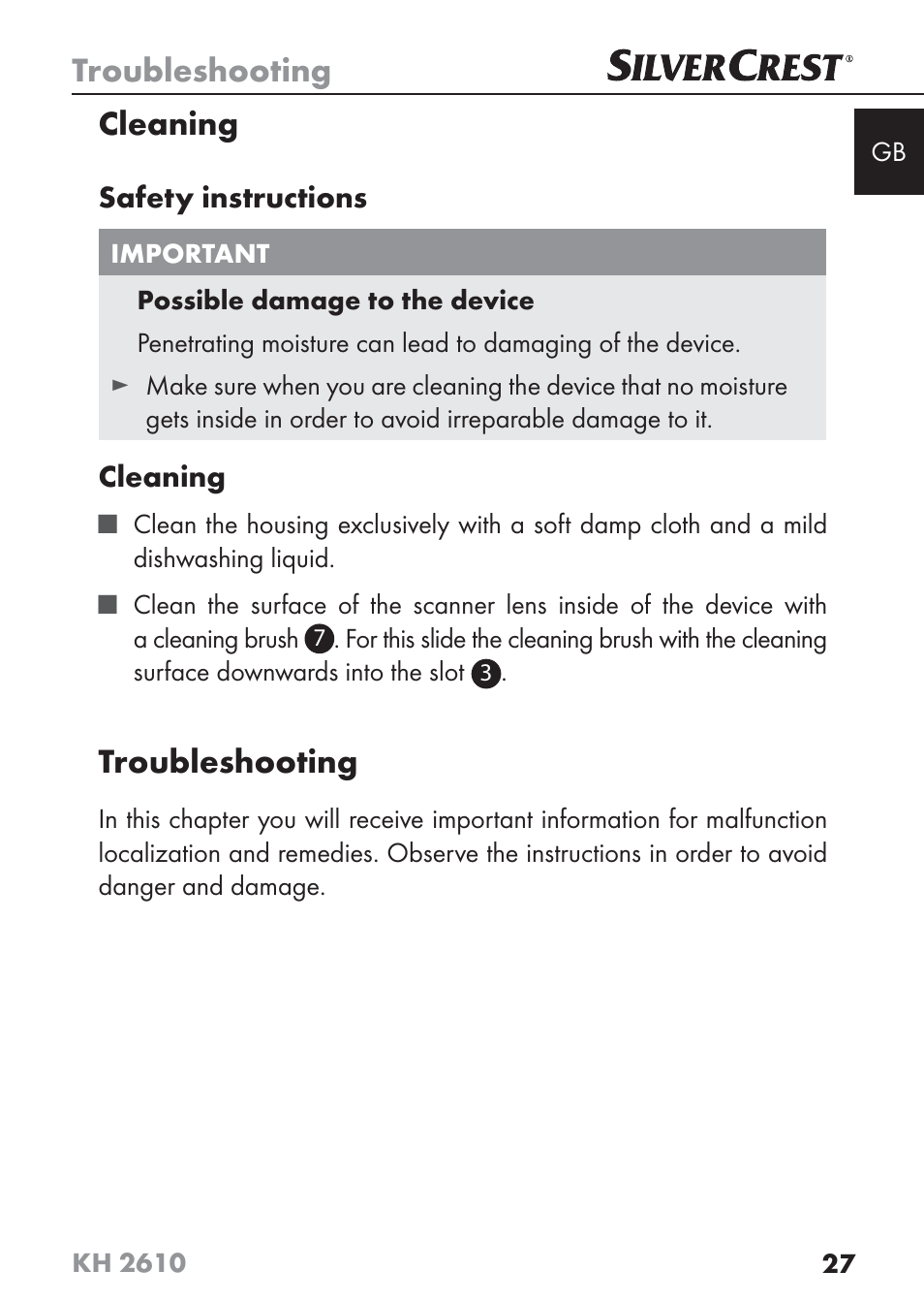 Troubleshooting, Cleaning | Silvercrest KH2610 08/2009-V3 User Manual | Page 25 / 86