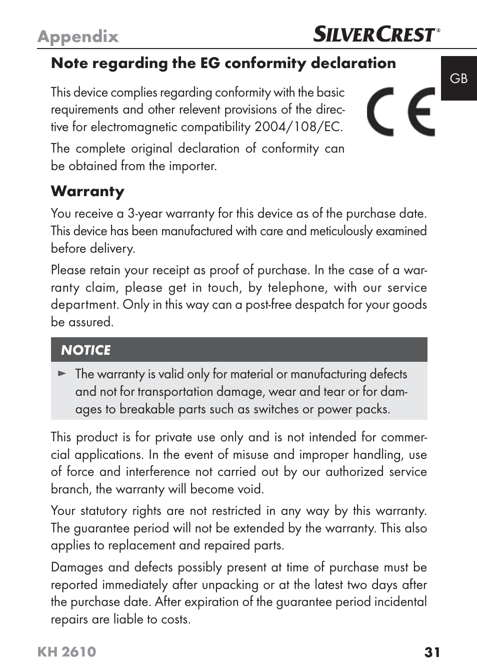 Appendix | Silvercrest KH2610 08/2009-V3 User Manual | Page 29 / 86