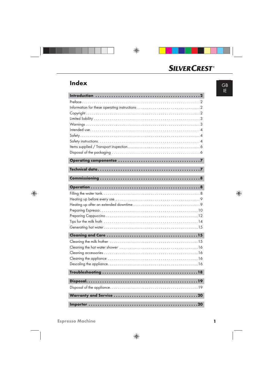 Index, Gb ie | Silvercrest SEM 1100 A1 User Manual | Page 3 / 22