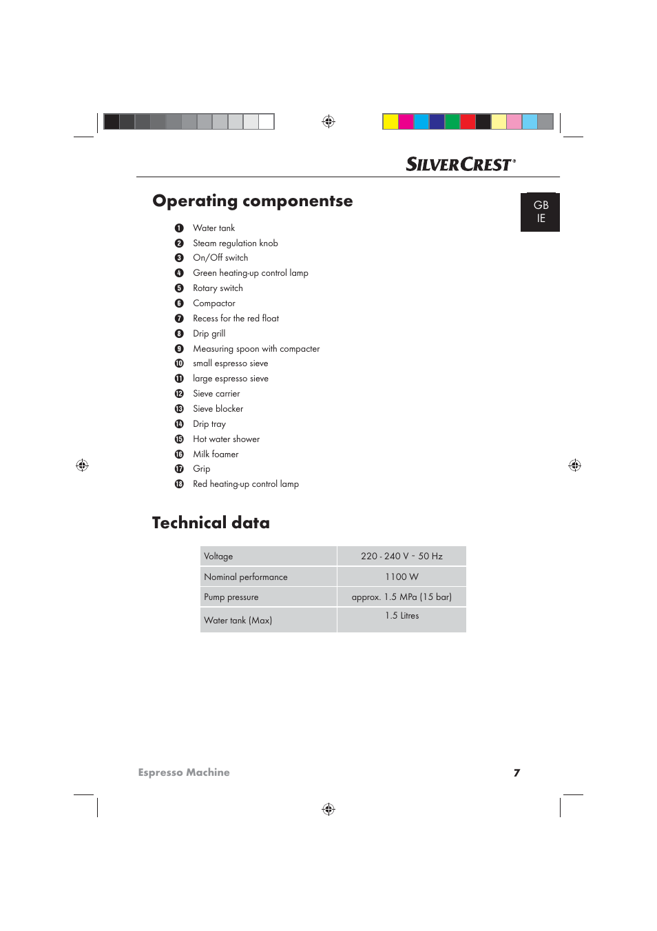 Operating componentse, Technical data | Silvercrest SEM 1100 A1 User Manual | Page 9 / 22