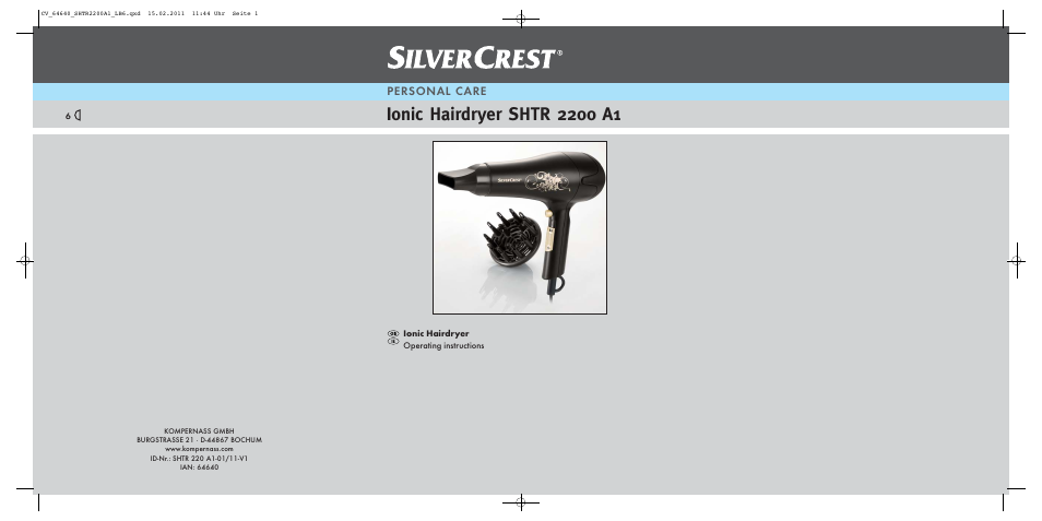 Silvercrest IONIC HAIRDRYER SHTR 2200 A1 User Manual | 8 pages