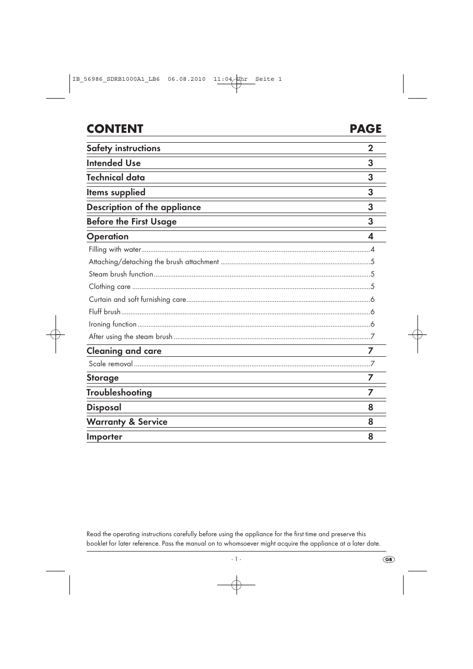 Content page | Silvercrest SDRB 1000 A16 User Manual | Page 3 / 10