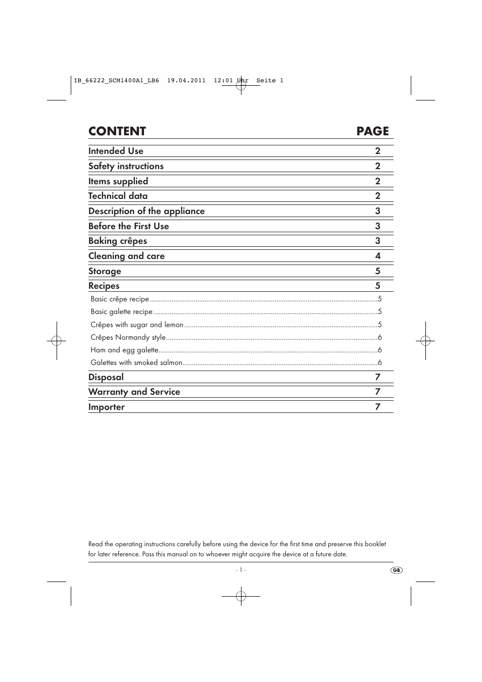 Content page | Silvercrest SCM 1400 A1 User Manual | Page 3 / 9