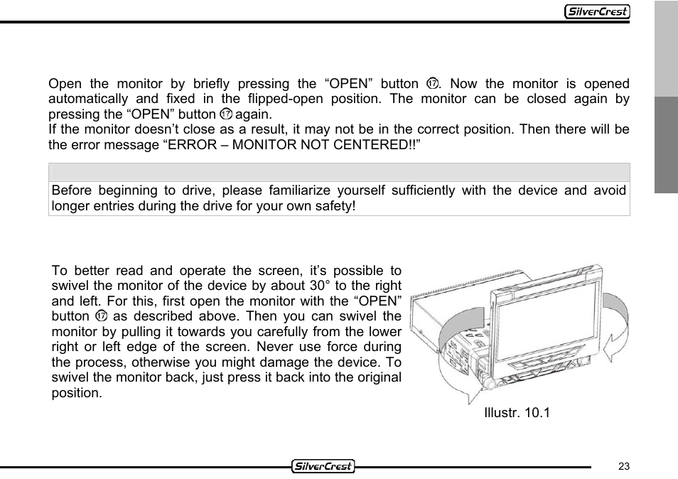 10 operation of the monitor | Silvercrest CDV-710 User Manual | Page 23 / 79